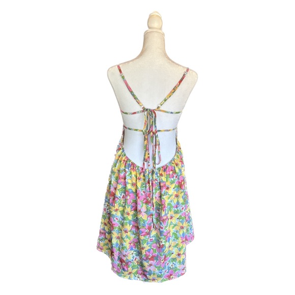 Allover Floral Print Knot Front Ruched Bust Tie Backless Cami Dress - Picture 13 of 15